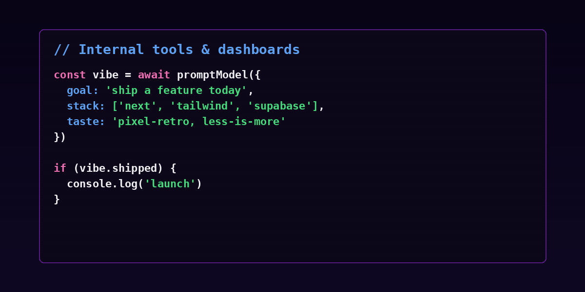 Internal tools and dashboards section